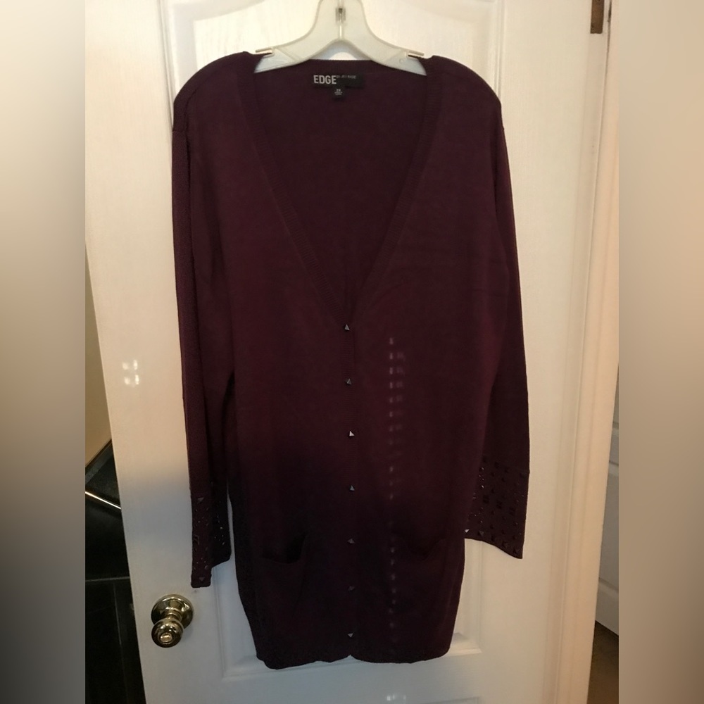 Women's Wine Long Cardigan by Jen Rade Size 2X